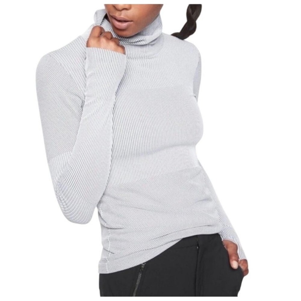 Athleta Flurry Base Layer Turtleneck Striped Seamless Long Sleeve Top Small